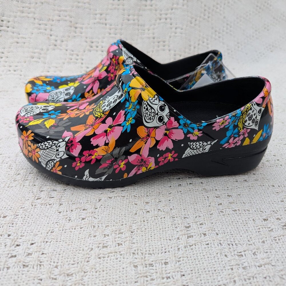 Anywear Spangel Clogs Shoes Nurse Work Garden Owls Floral Women's Size 7